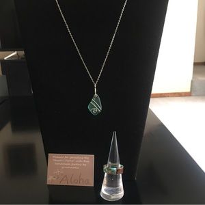 Hawaiian Sea Glass Necklace with Resin Ring Size 6 1/2